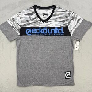 Ecko Unltd Shirt‎ Mens Gray Camo V Neck Graphic T Shirt Defined By Design Small